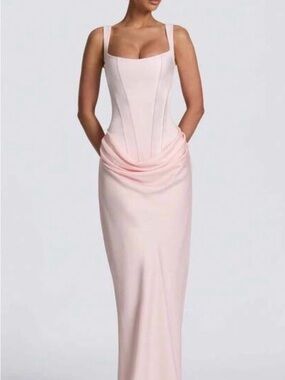 Blush Corset Maxi Dress with Draped Waist